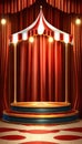 stage with red curtains Podium background for product green nature 3D fore