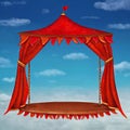 Stage with red theater curtains in cloudy sky background Royalty Free Stock Photo