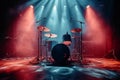 Stage rhythm Drum set illuminated in the spotlights rays for live music Royalty Free Stock Photo
