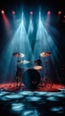 Stage rhythm Drum set illuminated in the spotlights rays for live music Royalty Free Stock Photo