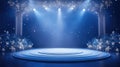 Stage round podium with blue lighting, Stage Podium Scene with for Award Ceremony on blue Background Royalty Free Stock Photo