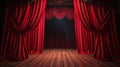 Stage With Red Curtain and Chandelier