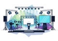 Stage setup with camera equipment, lighting, and screens. The Royalty Free Stock Photo