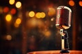 Stage setup Retro microphone with bokeh background for music performance Royalty Free Stock Photo