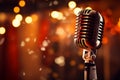 Stage setup Retro microphone with bokeh background for music performance Royalty Free Stock Photo