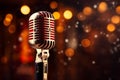 Stage setup Retro microphone with bokeh background for music performance Royalty Free Stock Photo