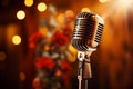 Stage setup Retro microphone with bokeh background for music performance Royalty Free Stock Photo