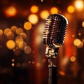 Stage setup Retro microphone with bokeh background for music performance Royalty Free Stock Photo