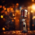 Stage setup Retro microphone with bokeh background for music performance Royalty Free Stock Photo