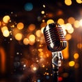 Stage setup Retro microphone with bokeh background for music performance Royalty Free Stock Photo