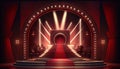 Stage for a show or TV entertainment with microphone, stairs, red curtains, spotlights, illumination and decor. Generative ai Royalty Free Stock Photo