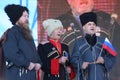 On stage are singers, actors, chorus members, of the corps de chorus and soloists of the Cossack ensemble Royalty Free Stock Photo