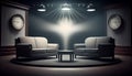 Stage with sofas and spotlights in concept of debate and meetings Ai