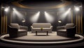 Stage with sofas and spotlights in concept of debate and meetings Ai