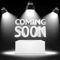 Stage, spot light projectors lightning the podium -Coming Soon- message Royalty Free Stock Photo