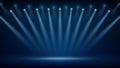 Stage, spotlight. Blue backdrop, background for displaying products. Bright spotlights. Glowing light spot on scene. Shining stage Royalty Free Stock Photo