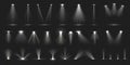 Stage spotlight. Show stage light effect, lighted concert scene for theater gallery disco club. Vector realistic Royalty Free Stock Photo