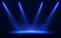 Stage spotlight vector illustration. Blue spot light effect with transparent background. Scene illumination with dark Royalty Free Stock Photo