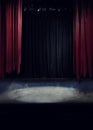 A stage with torn drapes