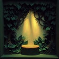 Stage with a tree trunk podium and foliage in a box scene Royalty Free Stock Photo