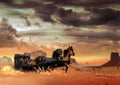 Stagecoach crossing the desert 