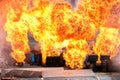 Staged explosions to demonstrate the strength of fire