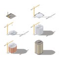 Stages of construction of a high-rise building isometric icon set Royalty Free Stock Photo