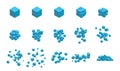 Stages of destruction of a cube by an explosion. Template for web illustrations and computer graphics. Vector illustration