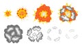 Stages destructive pixel explosion illustration. Initial flash increase in fireball and red powerful detonation with