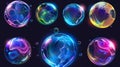 The stages of developing bursting soap bubbles, a realistic set of transparent air spheres of rainbow colors with