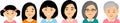 Set of asian age group avatars woman in colorful style. All age group of chinese female. Royalty Free Stock Photo