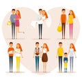 Stages of family life concept poster. Vector cartoon people characters in flat style design. First date, wedding