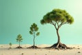 Stages of growth a visual representation of life cycle development from seedling to mature tree in an arid environment. Generative Royalty Free Stock Photo
