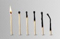 Stages of match burning from fire to burnt stick Royalty Free Stock Photo