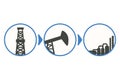 Stages of oil extraction, from drilling to production; infographics for oil and gas industry; colorful flat vector icons, EPS 10 Royalty Free Stock Photo