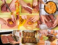 Stages of preparation stuffed beef