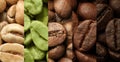 Stages of roasting coffee beans, collage. Banner design Royalty Free Stock Photo