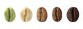 Stages of roasting coffee beans on white background, collage. Banner design Royalty Free Stock Photo