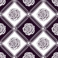 Staggered black and white pattern with roses