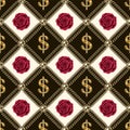 Staggered pattern with dollar sign, roses