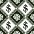 Staggered pattern with dollar sign, chains, roses