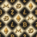 Staggered pattern with signs of cryptocurrencies Royalty Free Stock Photo