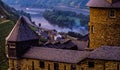 Scenic German Stahleck Castle on bank of the Rhine River Royalty Free Stock Photo