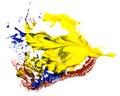 Stain of blue, yellow and red oil paint. smear on white Royalty Free Stock Photo