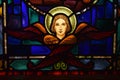Traditional Painted Stain Glass Angel Winged Royalty Free Stock Photo