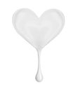 Stain of milk or cream in the shape of a heart with drop