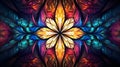 Stained glass abstract background. Fractal flower pattern in vibrant colors. Kaleidoscope art. Digital fractal design. Flower Royalty Free Stock Photo