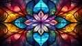 Stained glass abstract background. Fractal flower pattern in vibrant colors. Kaleidoscope art. Digital fractal design. Flower Royalty Free Stock Photo