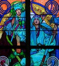 Stained Glass by Alphonse Mucha in Prague Cathedral Royalty Free Stock Photo