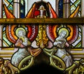 Stained Glass - Angels with bagpipe and harp